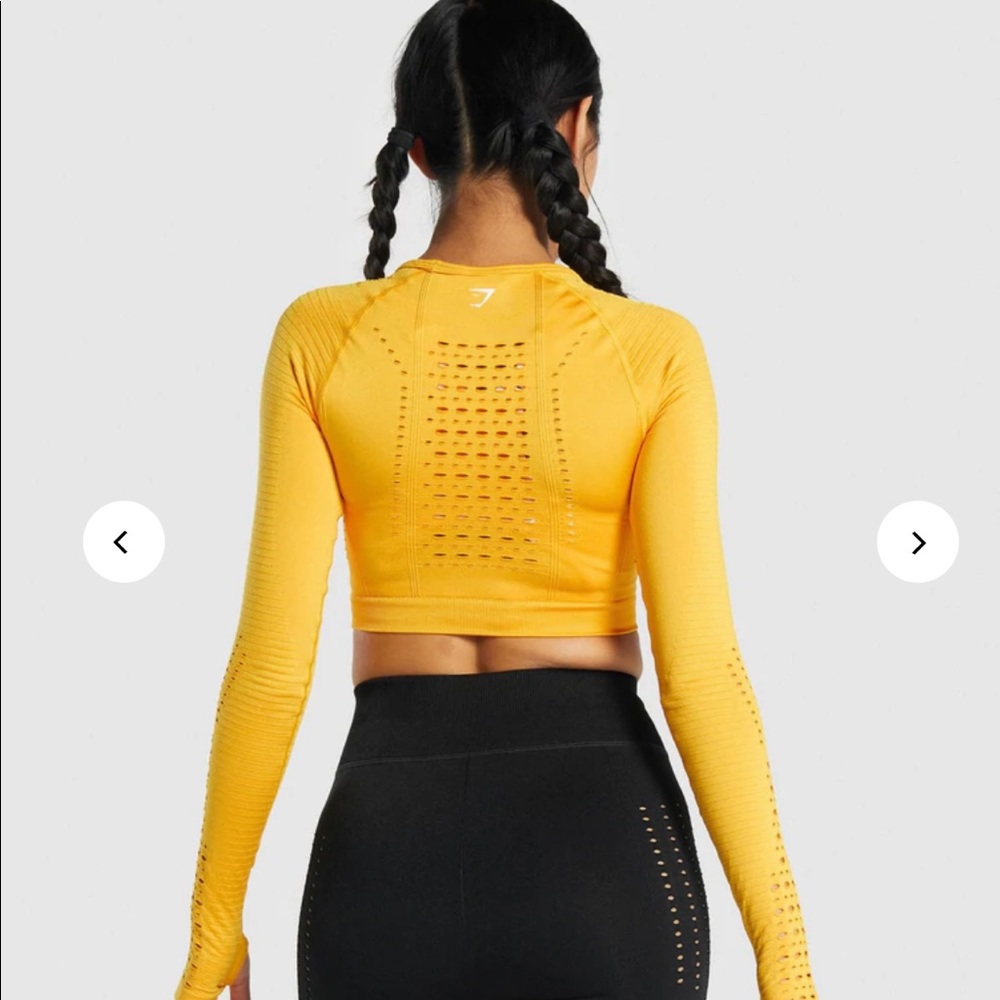 Yellow gym shark long sleeve crop top